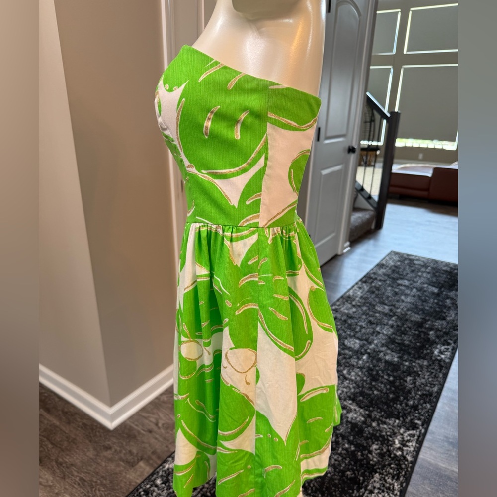 Lilly Pulitzer 🌱Dress Sz 2 Lottie Resort White Green Leaf Gold glitter ✨ - Picture 3 of 15